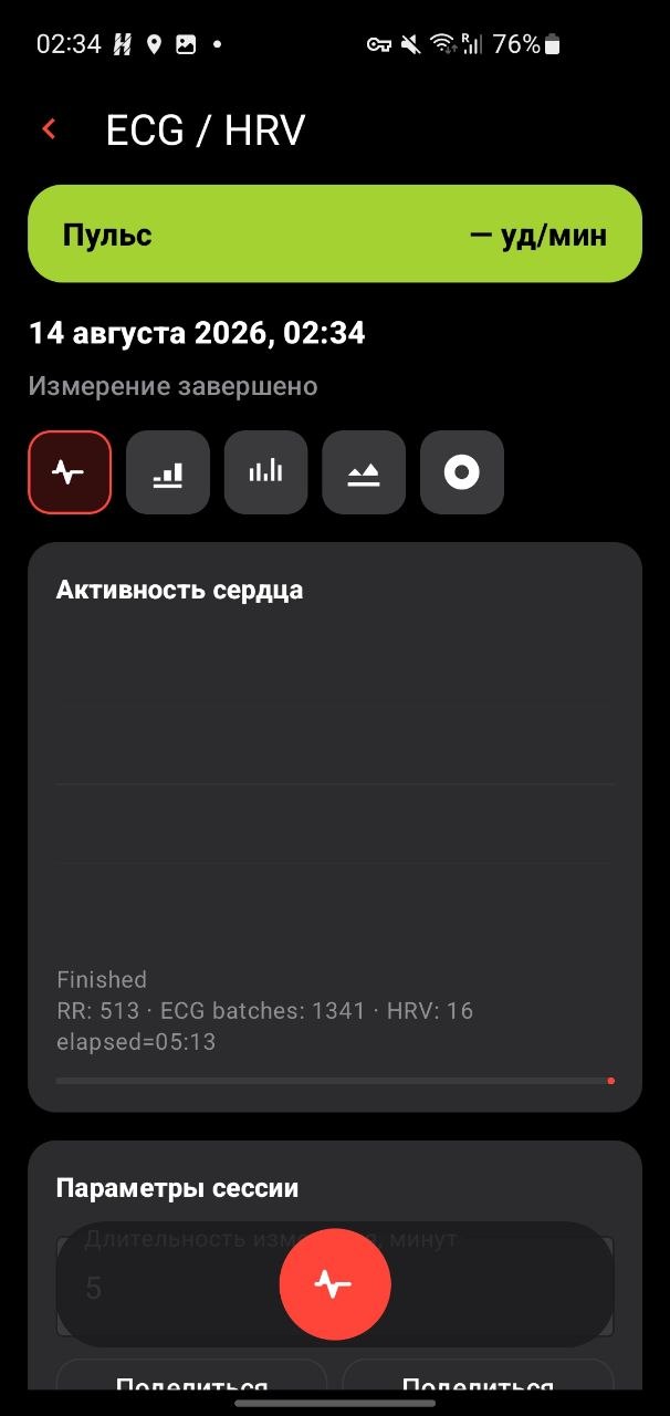 Экран ECG HRV с активностью сердца